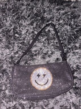 Black Glitter Smile Crystal Shoulder Bag